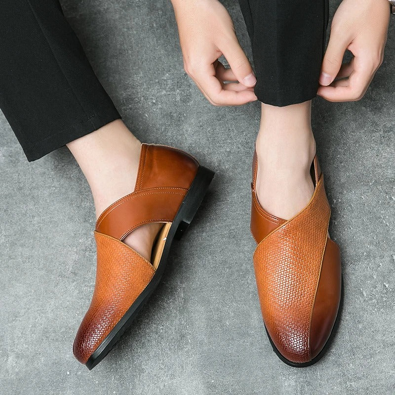 Full-Grain Leather Loafers with Woven Detail