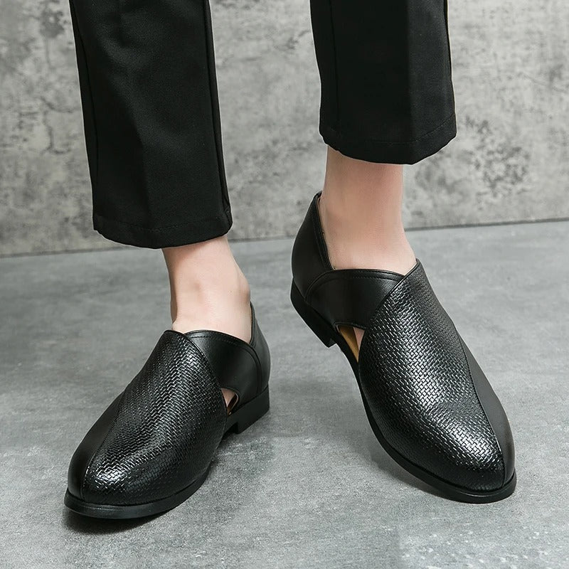 Full-Grain Leather Loafers with Woven Detail