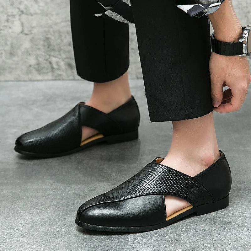 Full-Grain Leather Loafers with Woven Detail