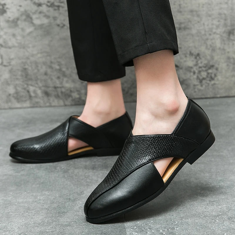Full-Grain Leather Loafers with Woven Detail
