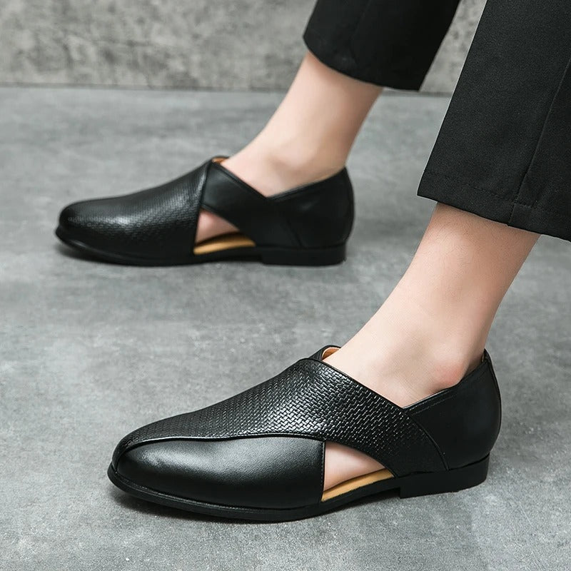 Full-Grain Leather Loafers with Woven Detail