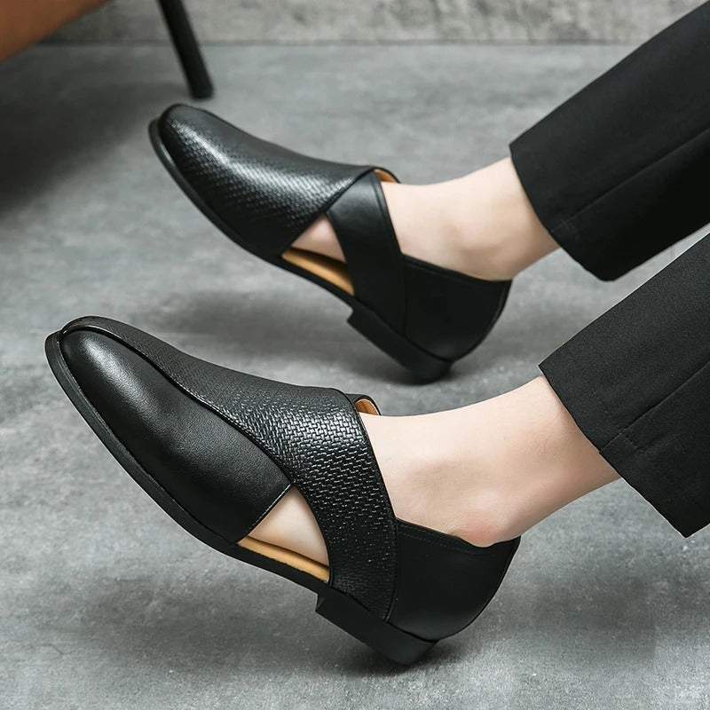 Full-Grain Leather Loafers with Woven Detail