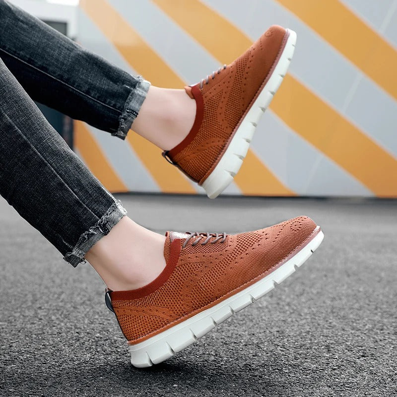 Knit Brogue Shoes with Memory Foam Insole and Breathable Upper
