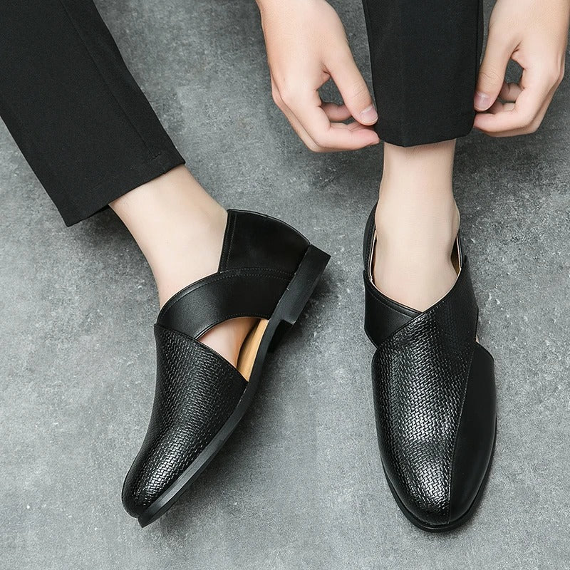 Full-Grain Leather Loafers with Woven Detail