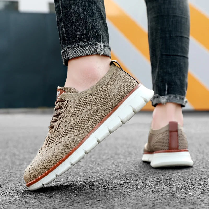 Knit Brogue Shoes with Memory Foam Insole and Breathable Upper