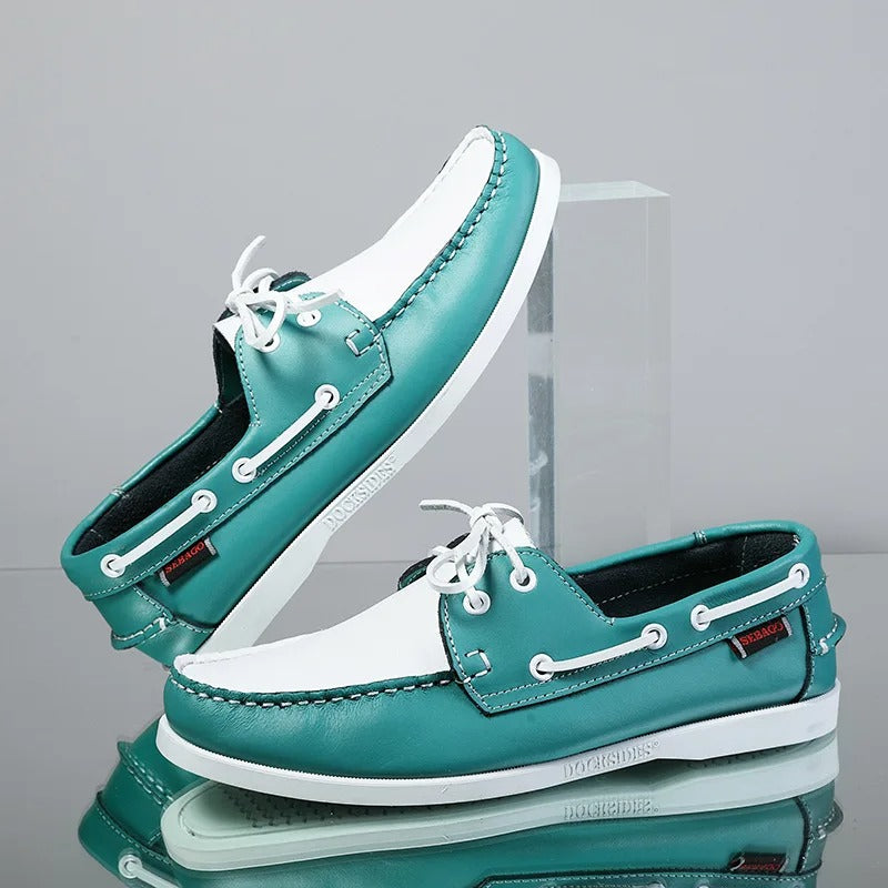 Leather Loafers with Color-Block Detail