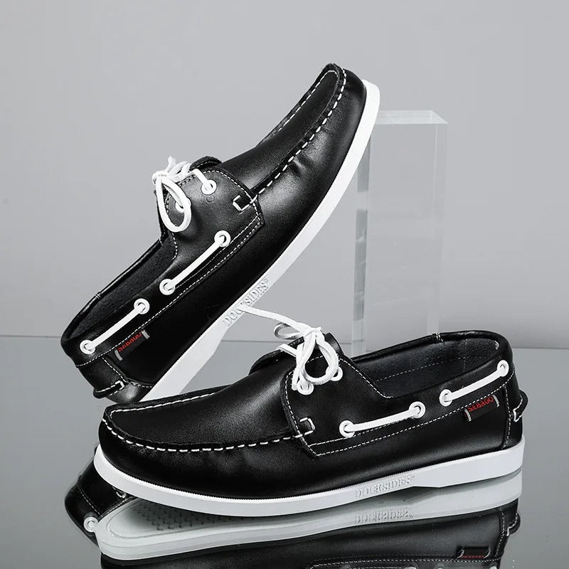 Leather Loafers with Color-Block Detail