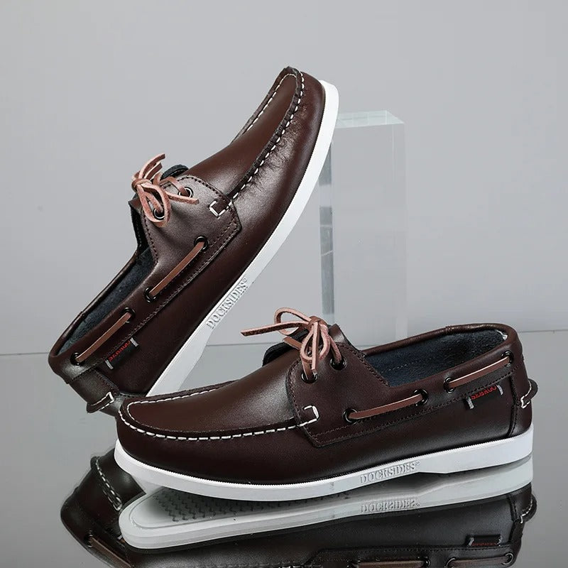 Leather Loafers with Color-Block Detail