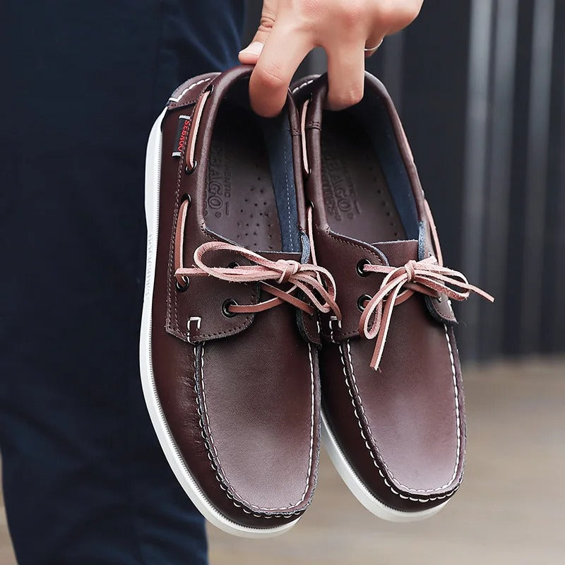 Leather Loafers with Color-Block Detail