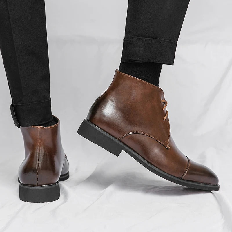 Polished Leather Boots with Cap-Toe Detail