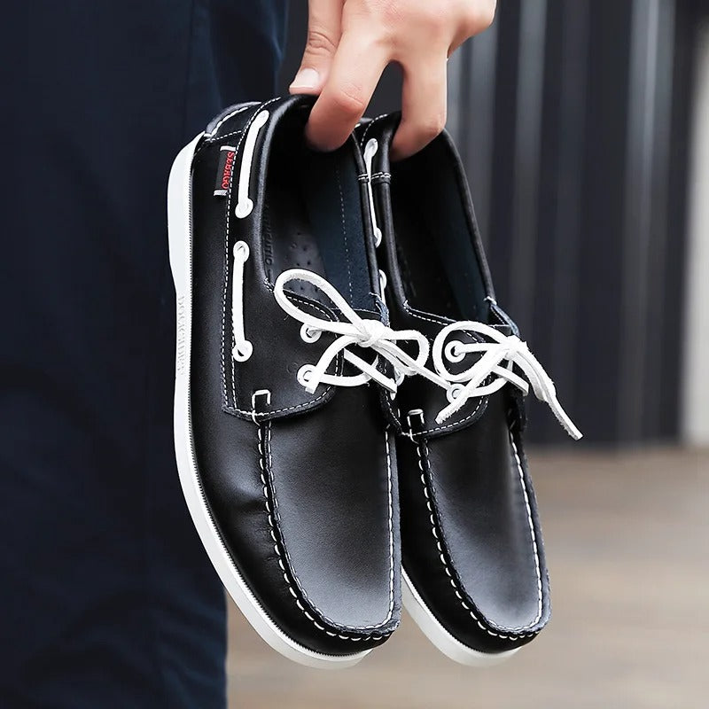 Leather Loafers with Color-Block Detail