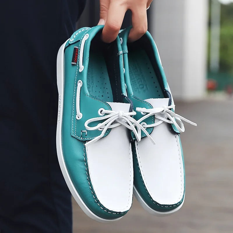 Leather Loafers with Color-Block Detail