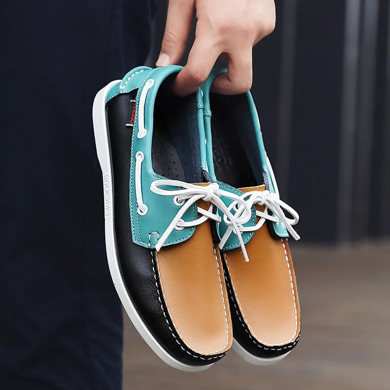 Leather Loafers with Color-Block Detail