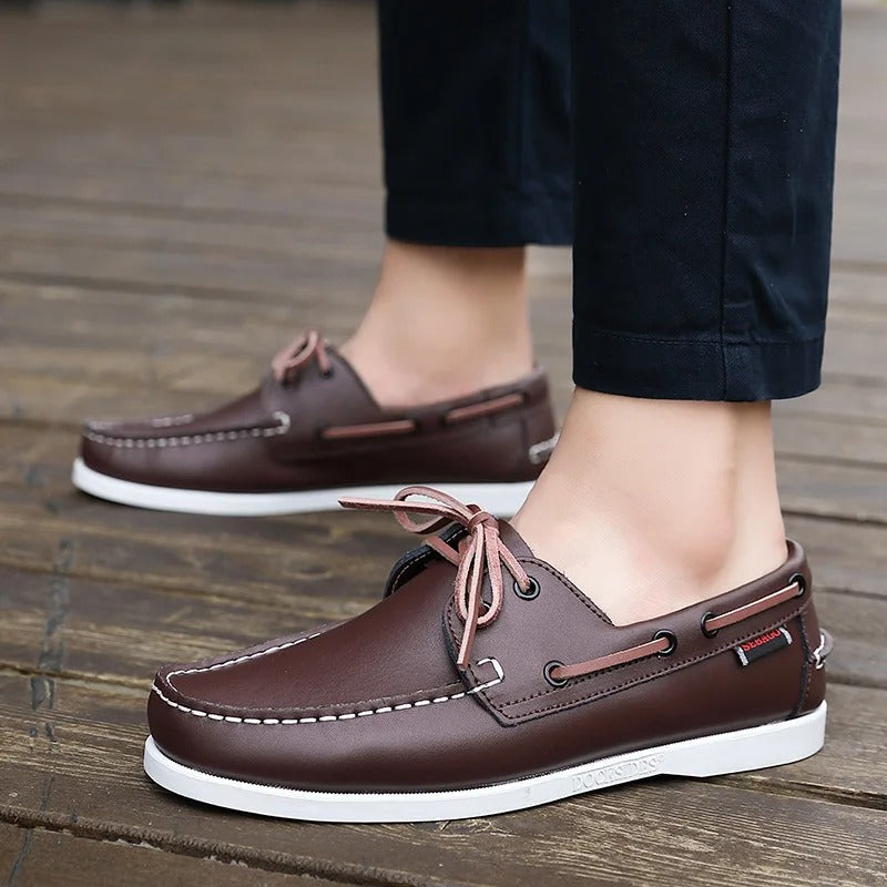 Leather Loafers with Color-Block Detail