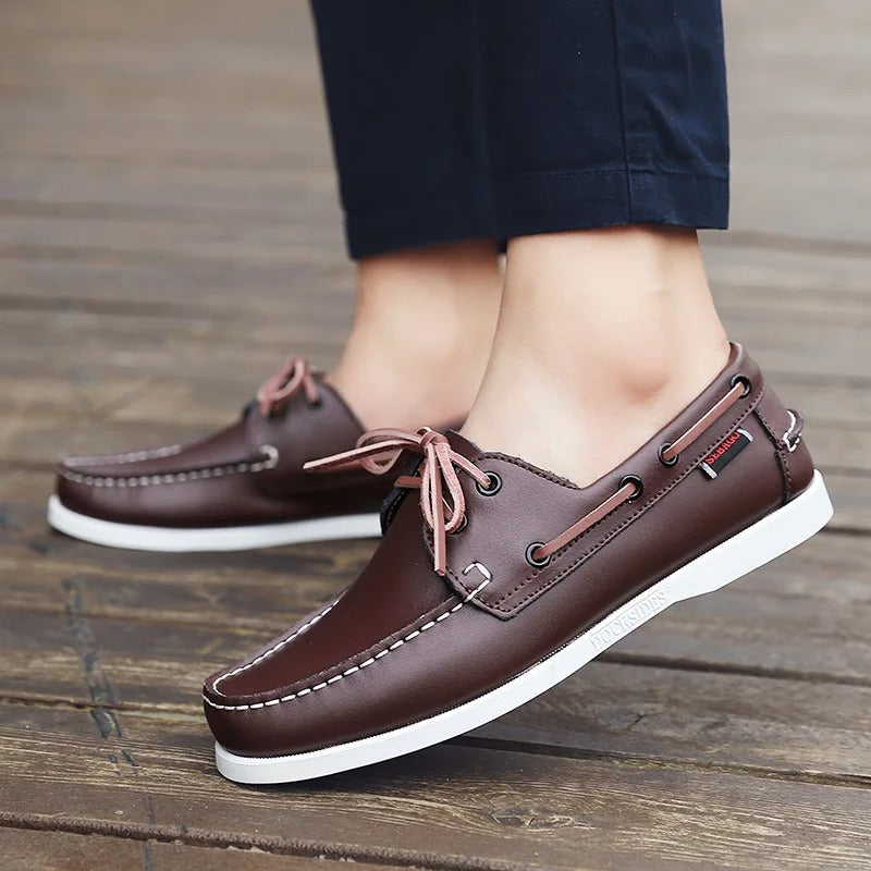 Leather Loafers with Color-Block Detail