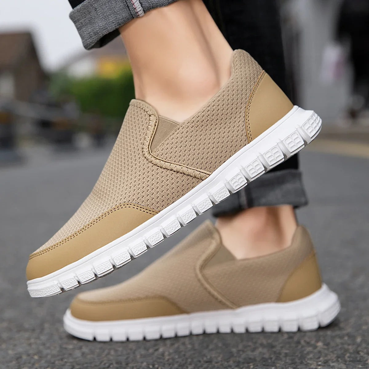 Mesh Knit Slip-On Shoes with Cushioned Sole