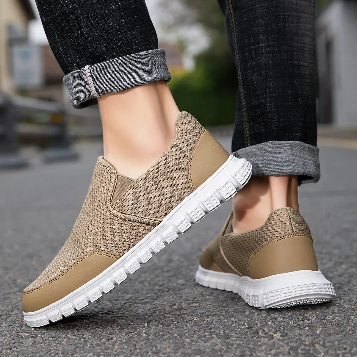 Mesh Knit Slip-On Shoes with Cushioned Sole