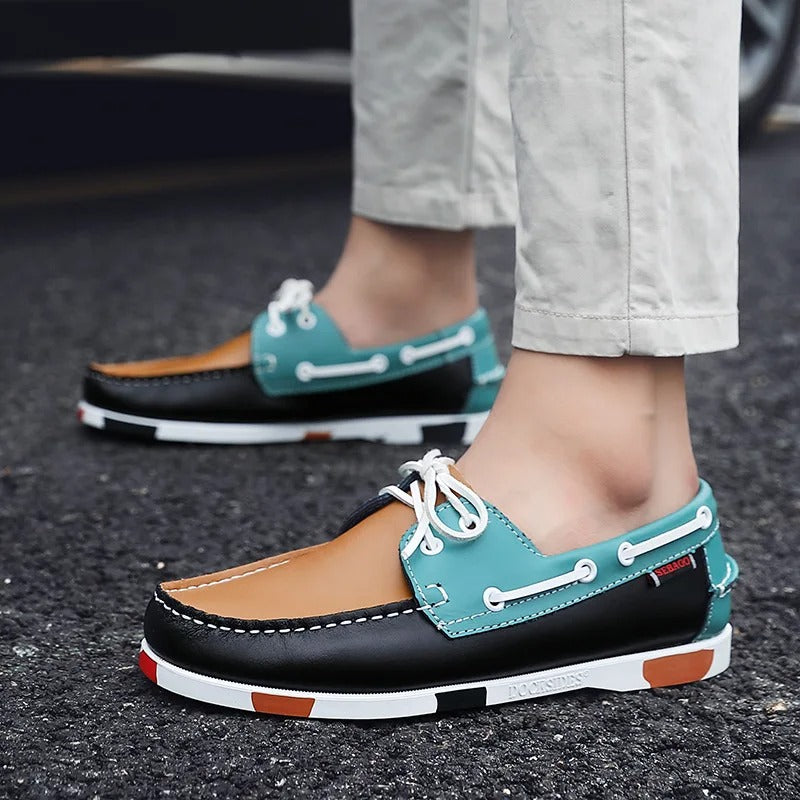 Leather Loafers with Color-Block Detail