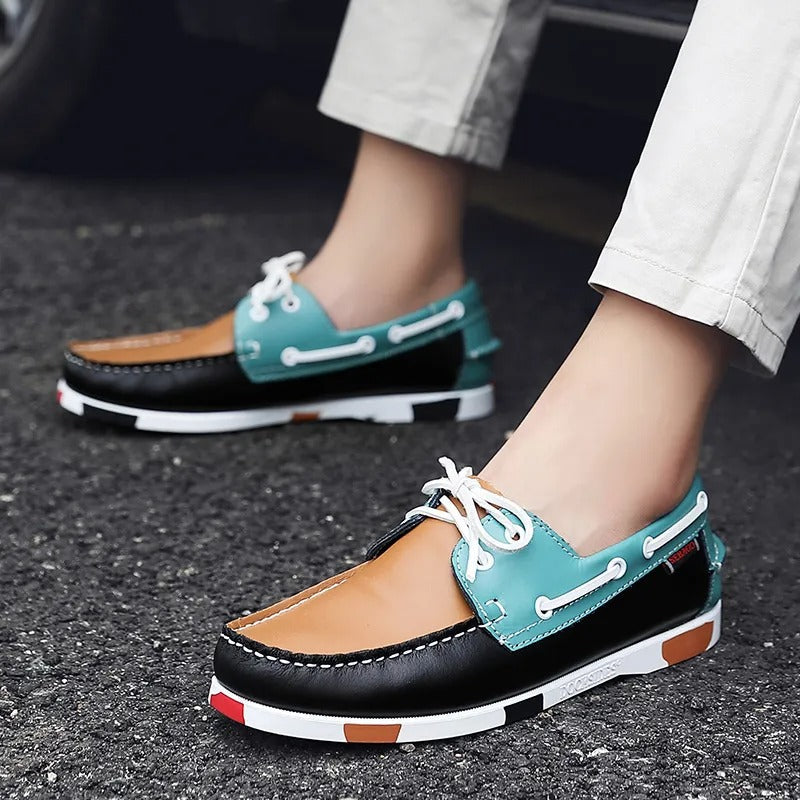 Leather Loafers with Color-Block Detail
