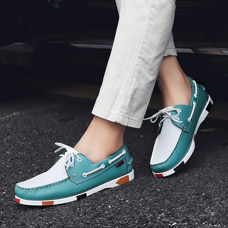 Leather Loafers with Color-Block Detail
