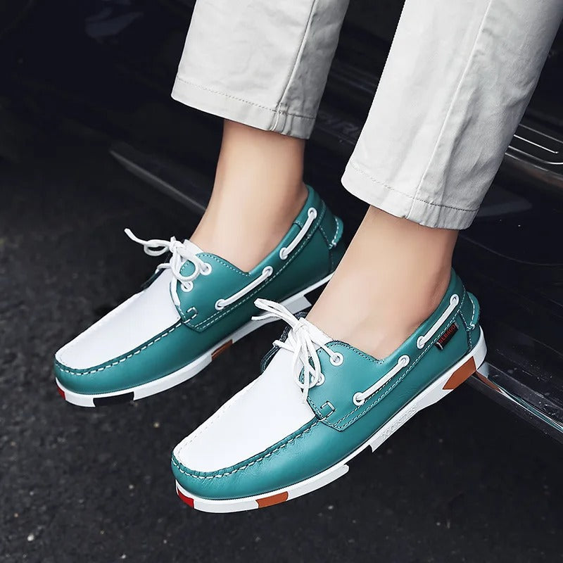 Leather Loafers with Color-Block Detail