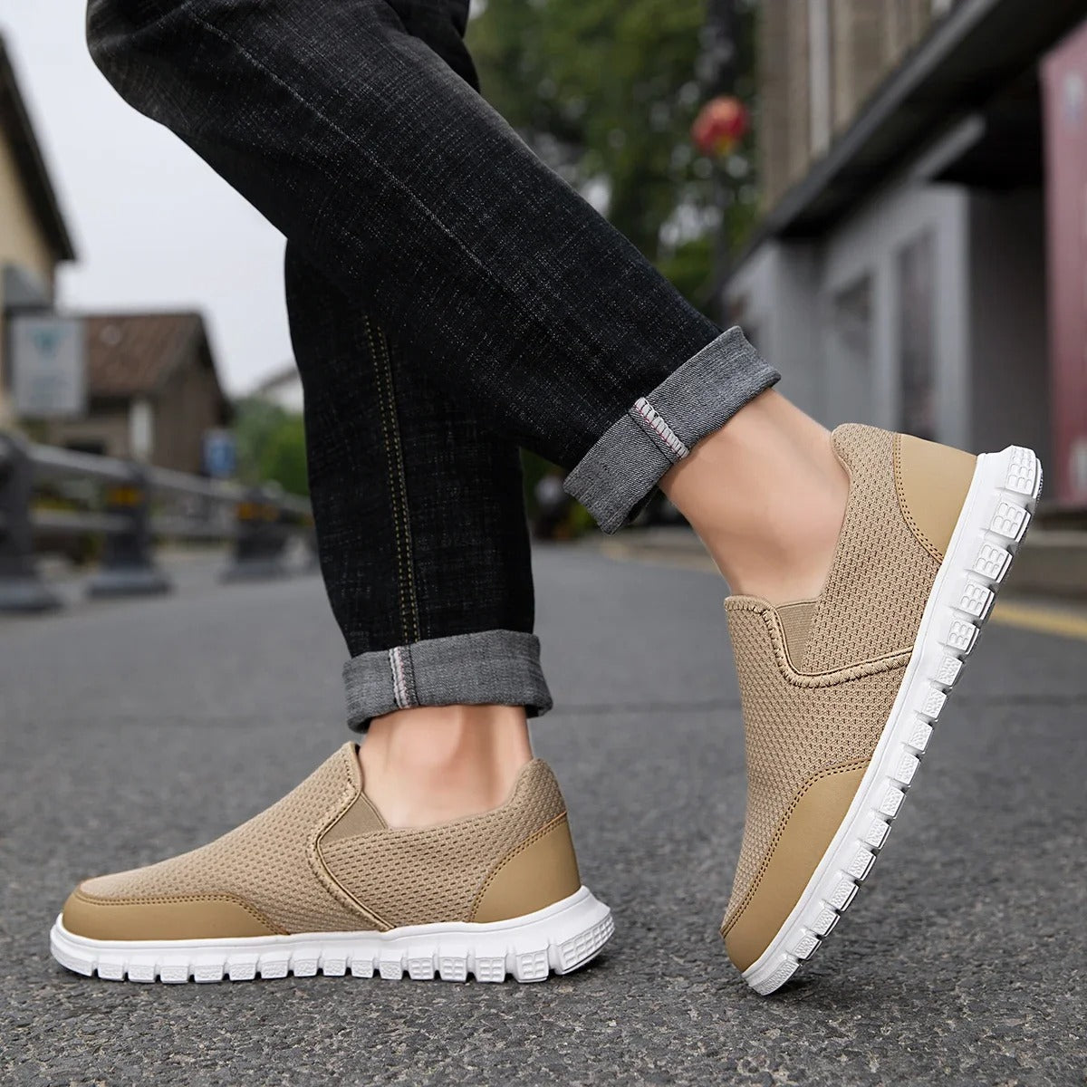 Mesh Knit Slip-On Shoes with Cushioned Sole