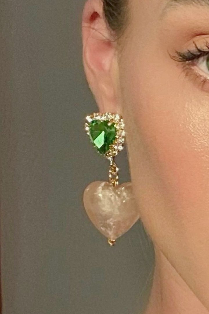 Statement Diamante Heart Contrast Drop Earrings