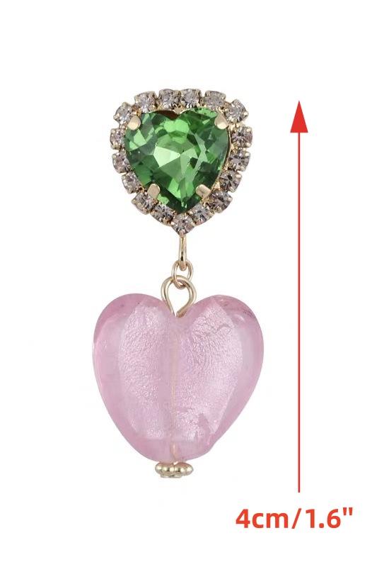 Statement Diamante Heart Contrast Drop Earrings