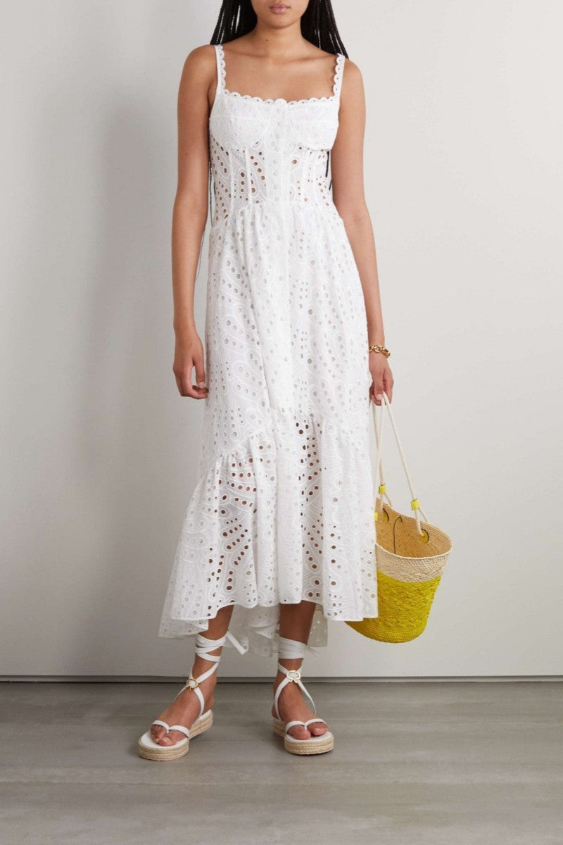 Modern Dolly Embroidered Lace Midi Bustier Dress