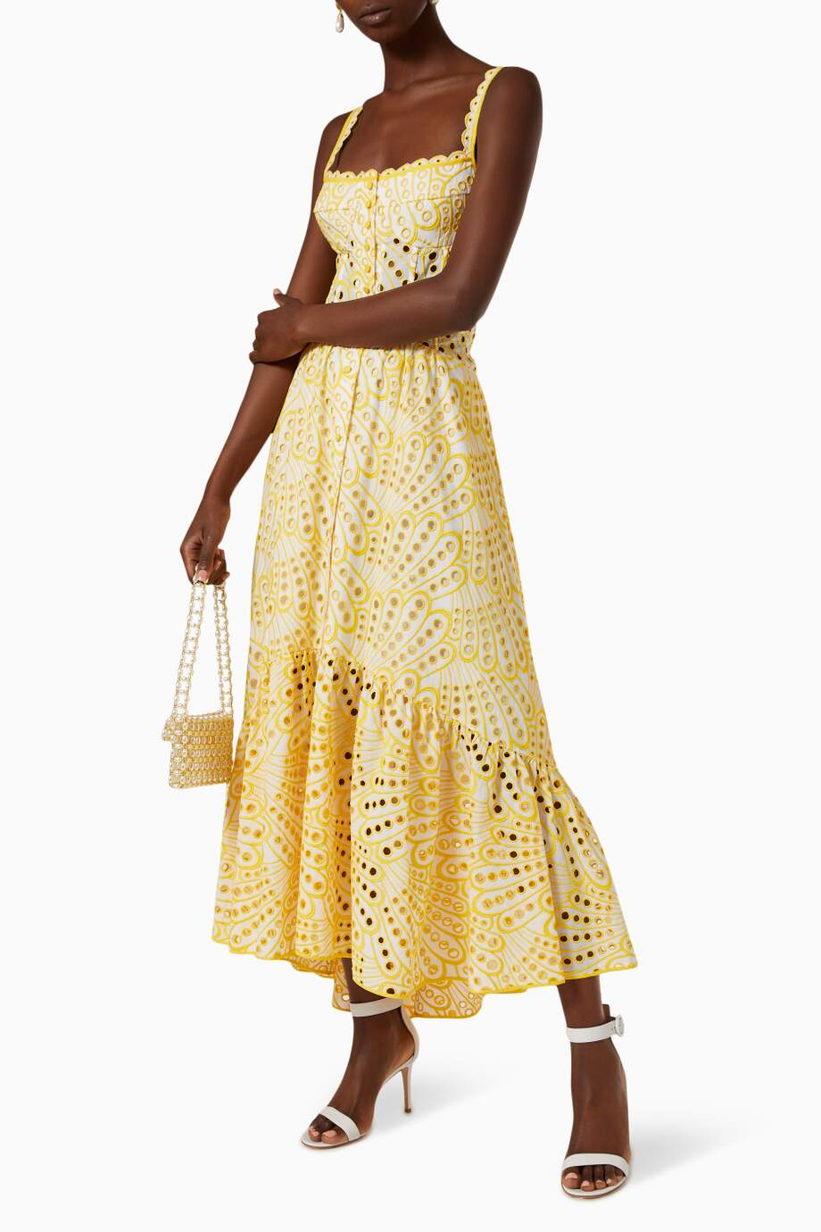 Modern Dolly Embroidered Lace Midi Bustier Dress