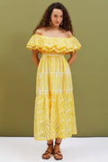 Dolly Embroidered Lace Off-shoulder A-line Flare Midi-Length Dress