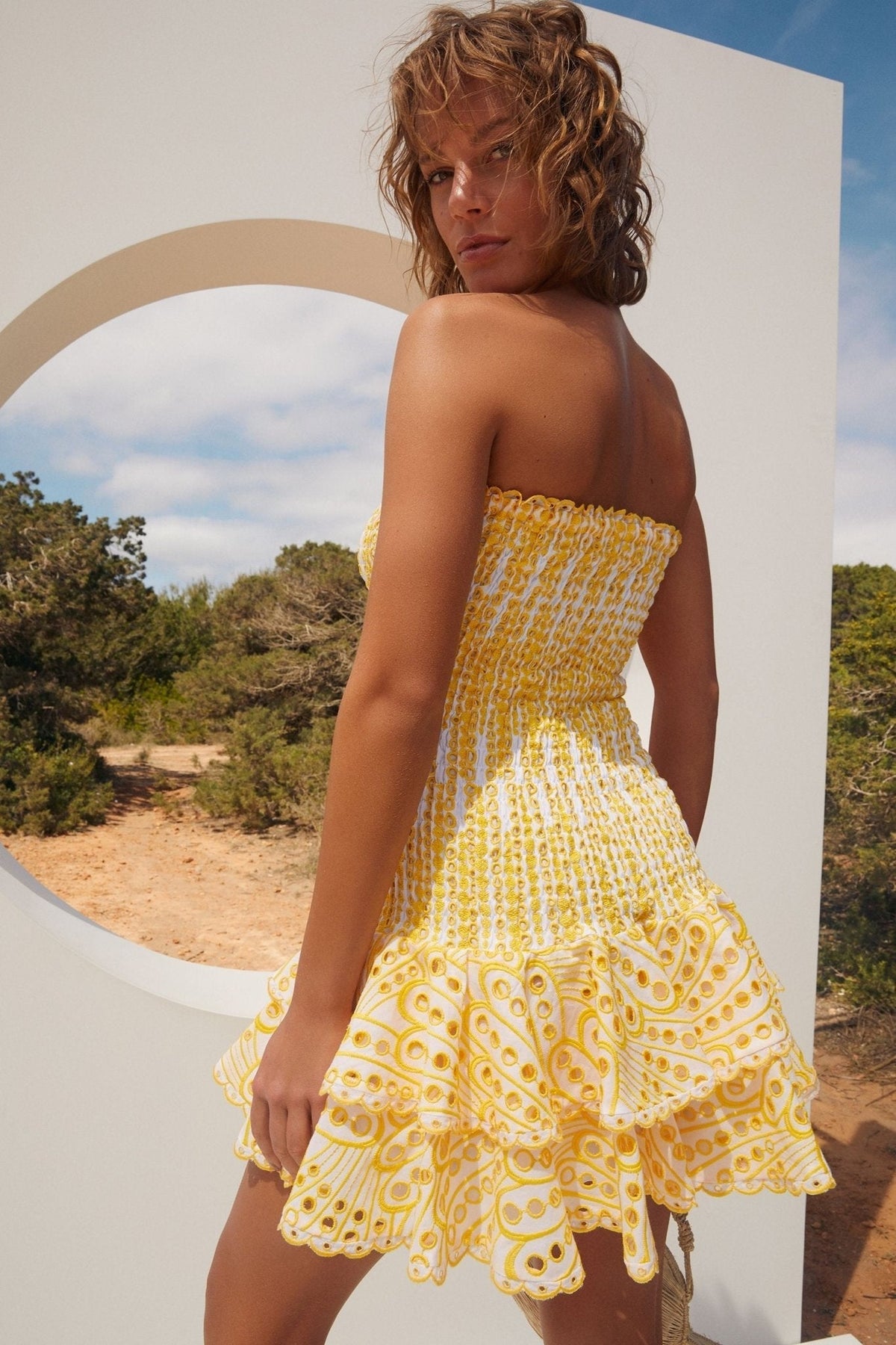 Dolly Embroidered Lace Strapless Mini Fitted Dress