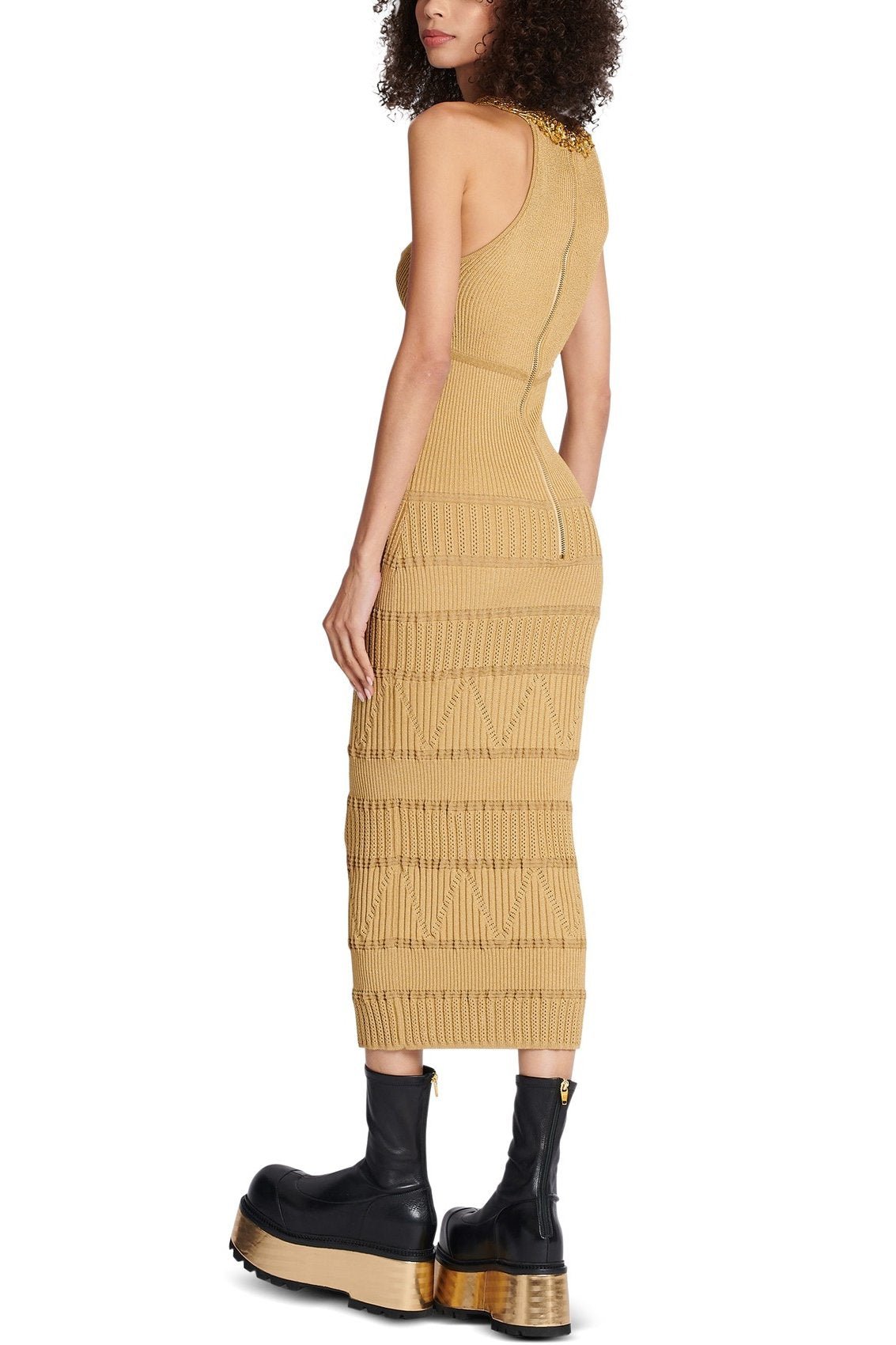 Modern Donna Embroidered Turtleneck Midi Knit Dress