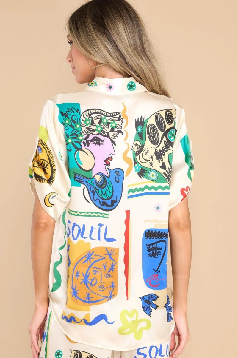Oversized Ivory Print Shirt Trousers Set