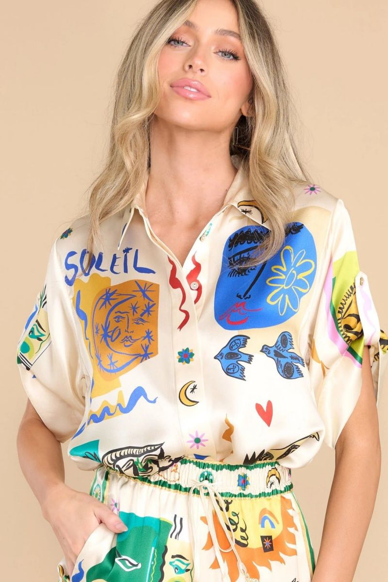 Oversized Ivory Print Shirt Trousers Set
