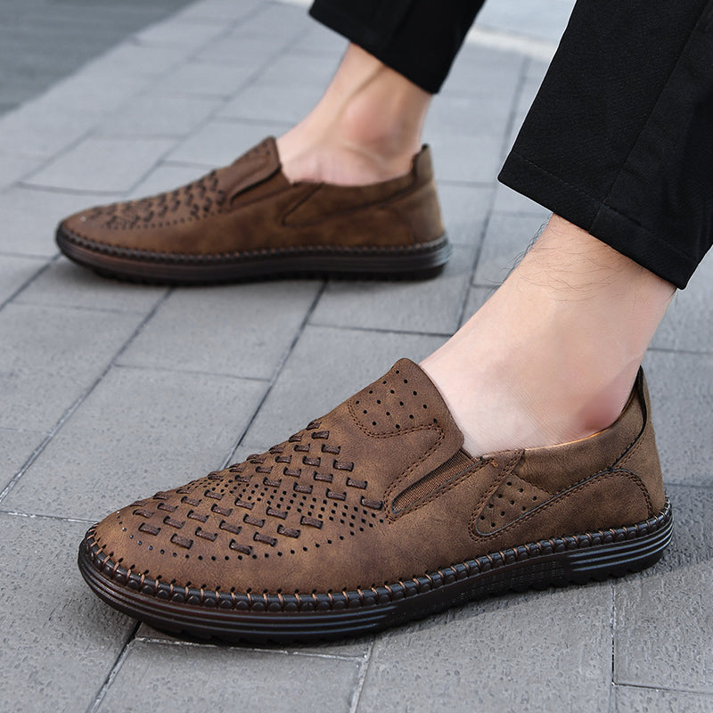 Leather Loafers with Hand-Stitched Detail