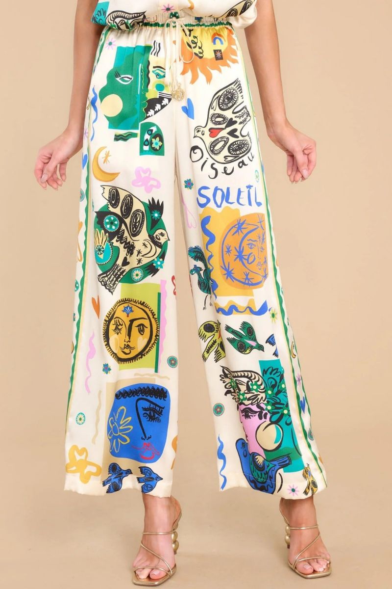 Oversized Ivory Print Shirt Trousers Set