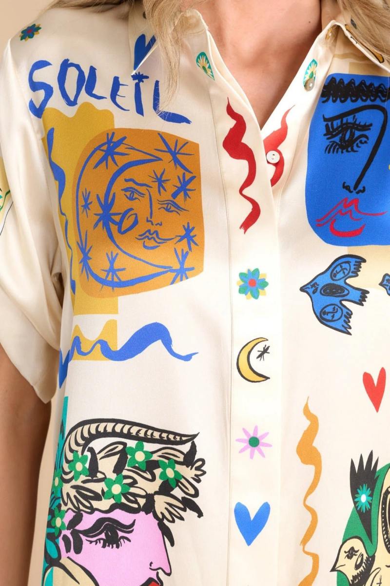 Oversized Ivory Print Shirt Trousers Set