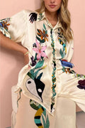 Boho Natureza Patterned Satin Shirt & Trousers Set