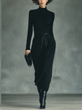 Coordinated Women's Black High-Stretch Knit Top And Cotton-Blended Skirt Set