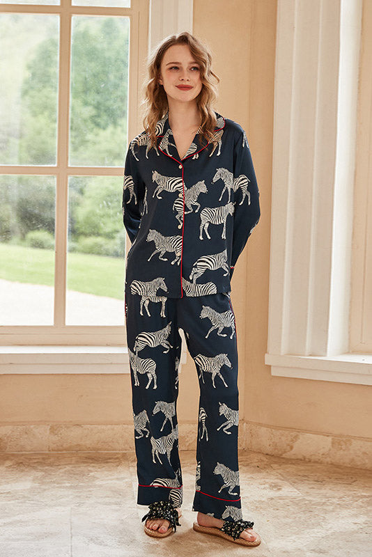 Coordinated Blue Zebra Print Pajama Set