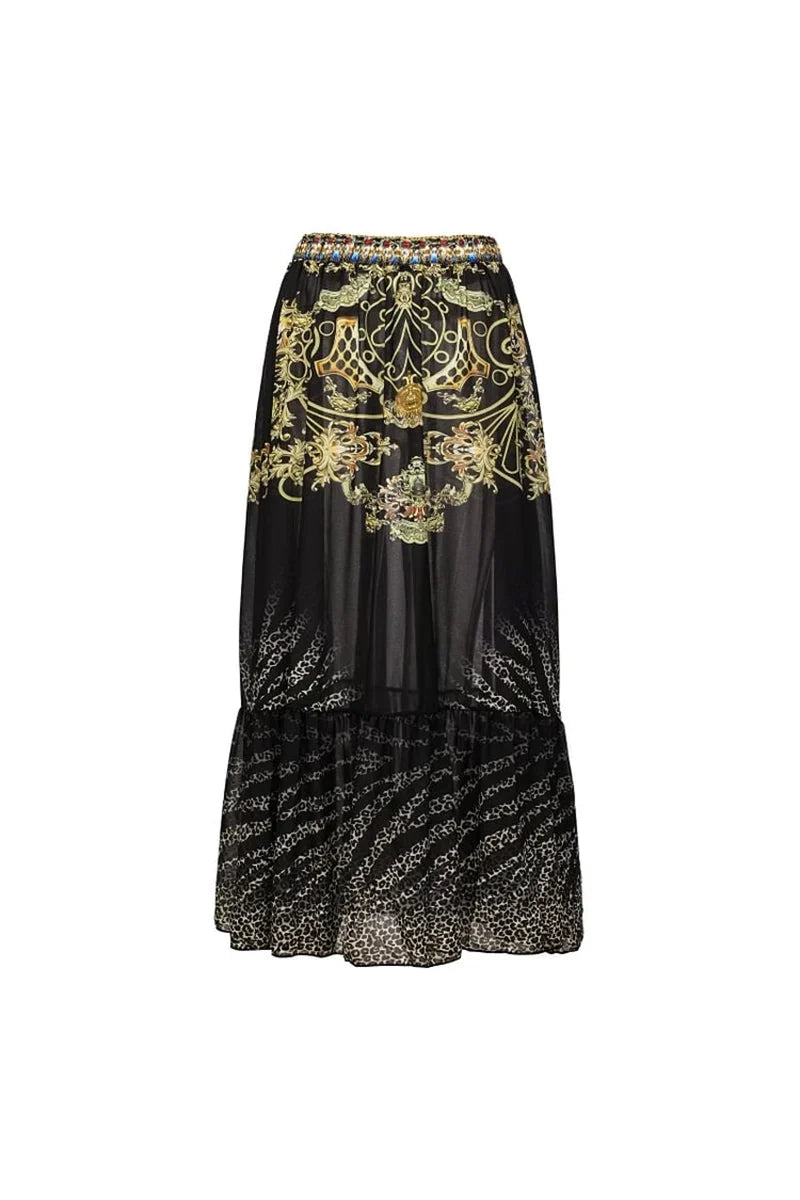 Black Gold Print Ruffled Tie Swimwear Set
