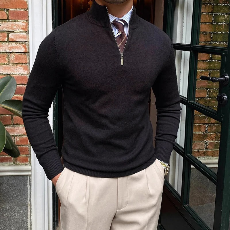 Wool Blend Sweater with Zip Front