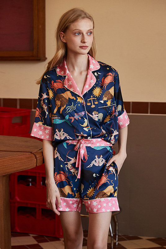 Coordinated Blue Constellation Shorts Pajama Set