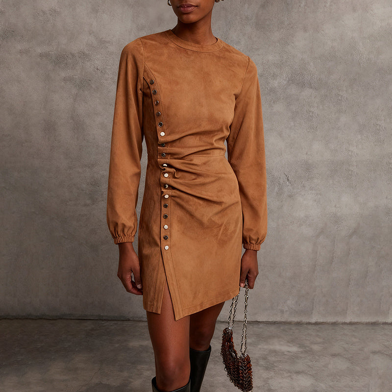 Modern Women's Western Retro Style Autumn And Winter New Suede Dress