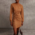 Modern Women's Western Retro Style Autumn And Winter New Suede Dress