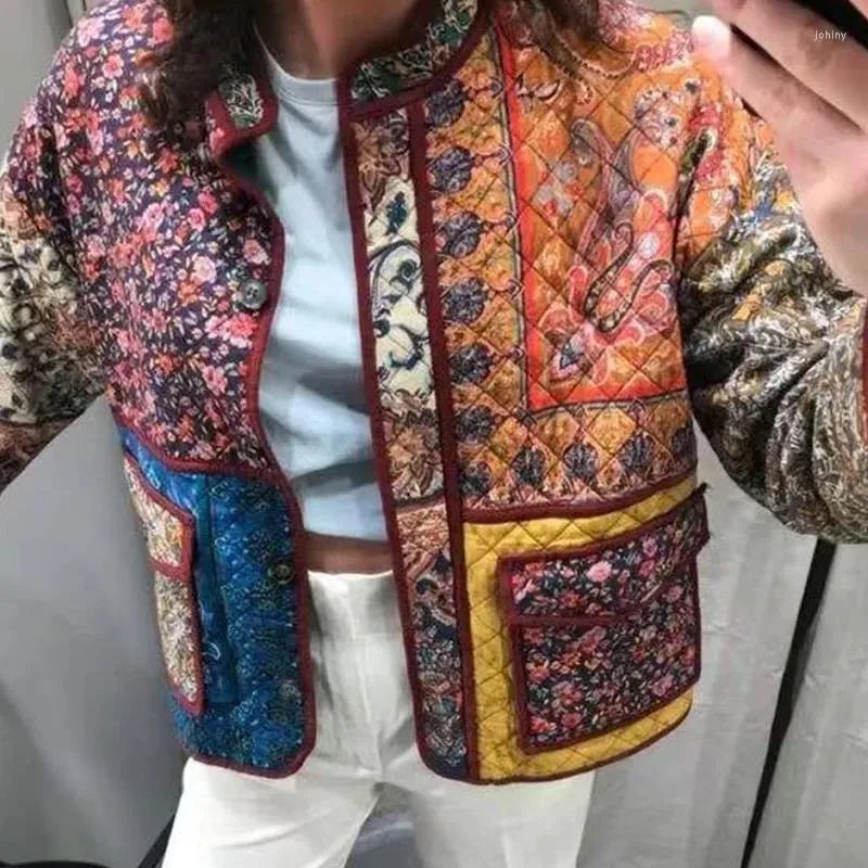 Quilted Jacket with Ethnic Print