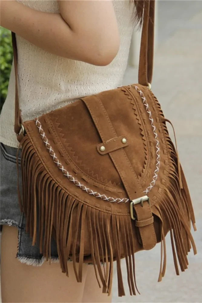 Modern Brown Western Cowboy Style Fringe Crossbody Bag