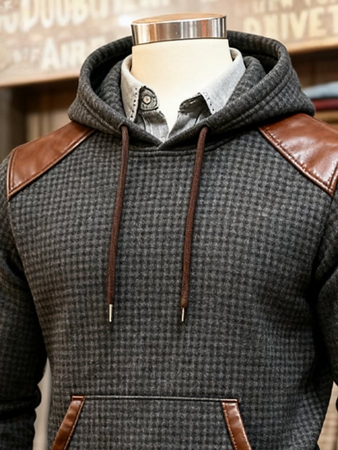 Denim Hoodie with Textured Knit