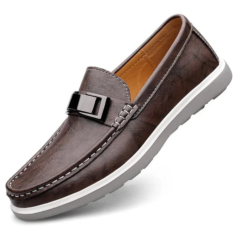 Leather Loafers with Distressed Finish